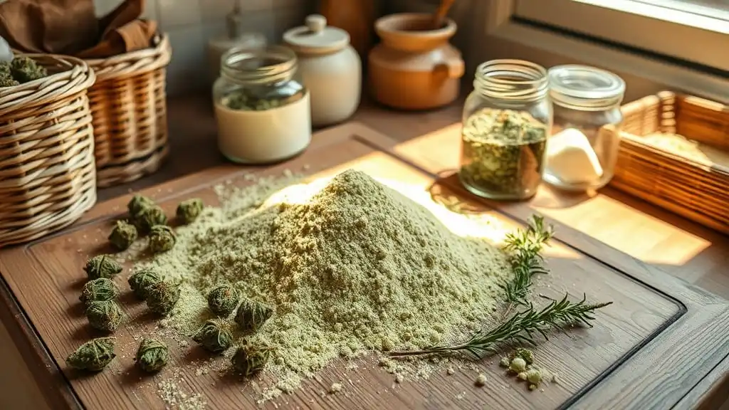 How To Make Canna-Flour At Home (From Flower To Flour) cannaflour cannabis with flour mixed for baking