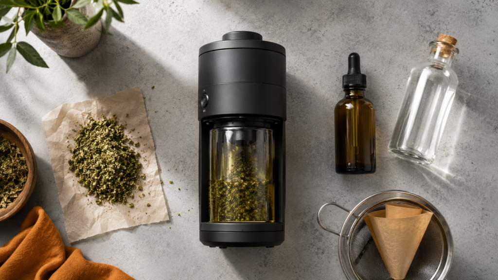 Wiettinctuur maken met de NOIDS Herb Lab noids herb lab cannabis tincture setup